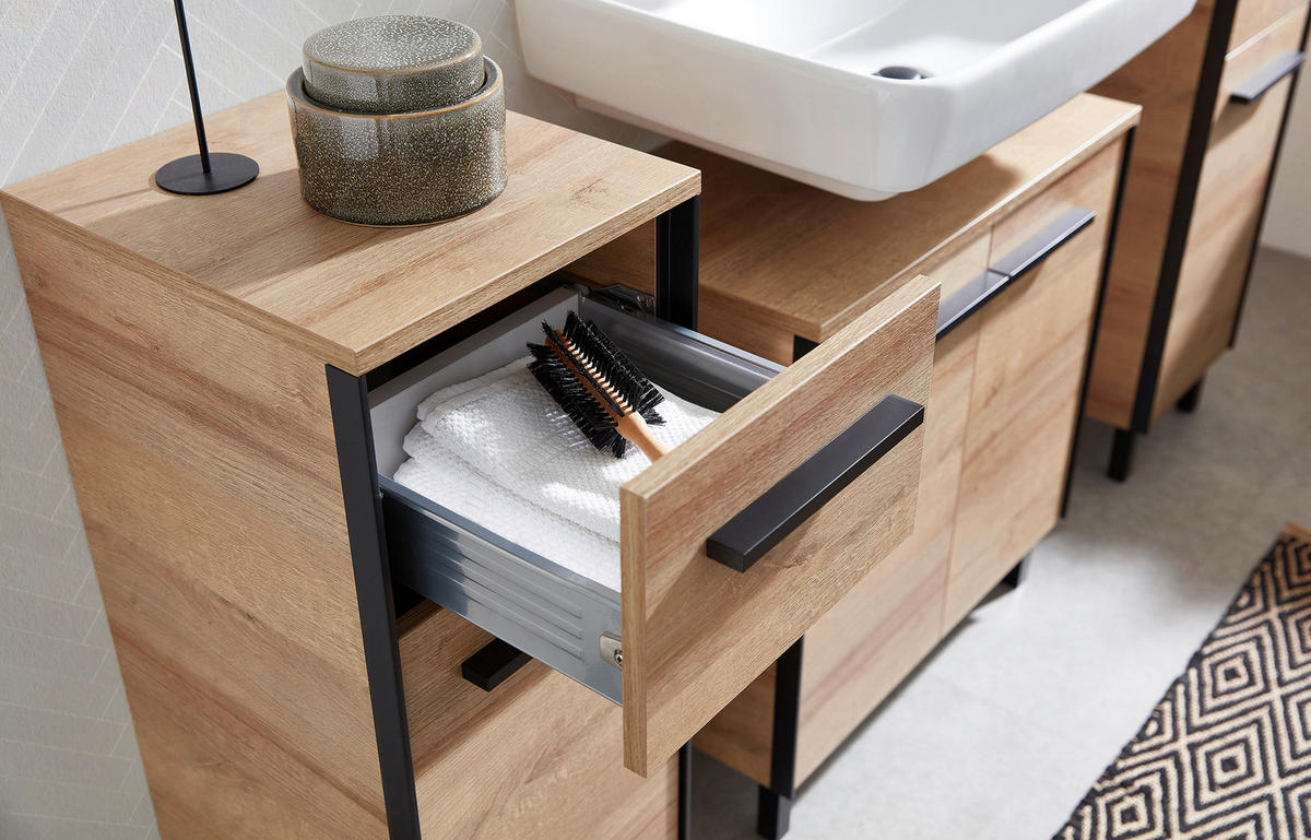 UNTERSCHRANK 30/72/33 cm   - Eichefarben/Schwarz, Natur, Glas/Holzwerkstoff (30/72/33cm) - Xora
