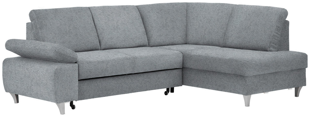 ECKSOFA in Flachgewebe Hellgrau  - Silberfarben/Hellgrau, Konventionell, Holz/Textil (255/186cm) - Cantus