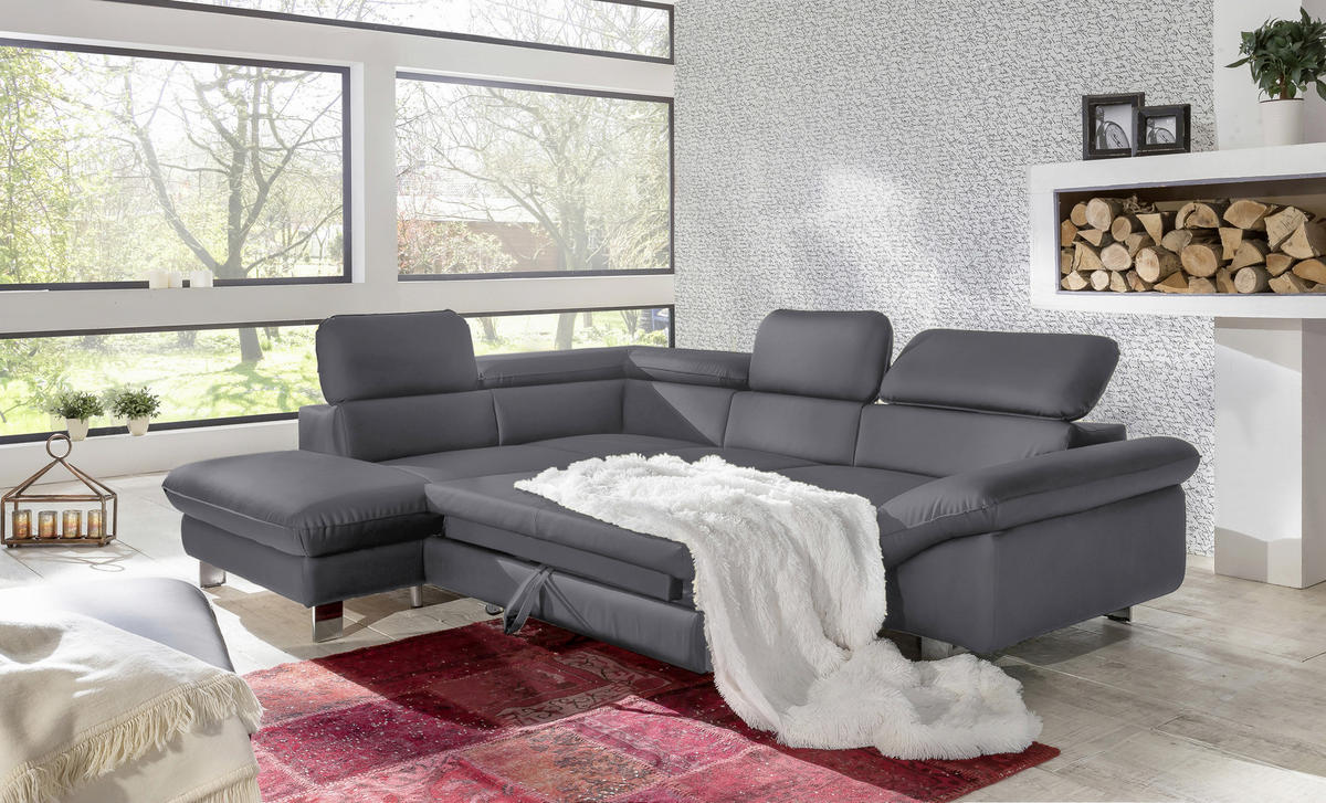 WOHNLANDSCHAFT in Lederlook Fango  - Chromfarben/Fango, Modern, Textil/Metall (214/266cm) - MID.YOU