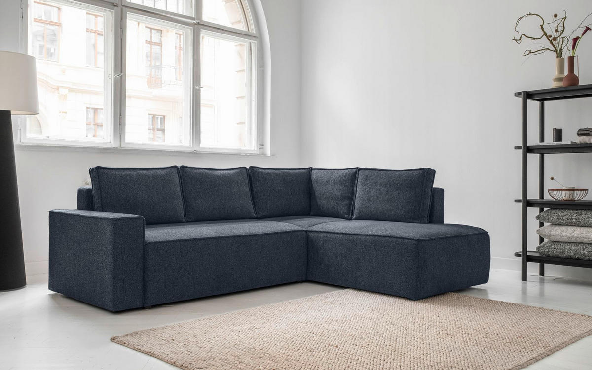ECKSOFA in Dunkelblau  - Weiss/Schwarz, Design, Kunststoff/Textil (247/194cm) - MID.YOU