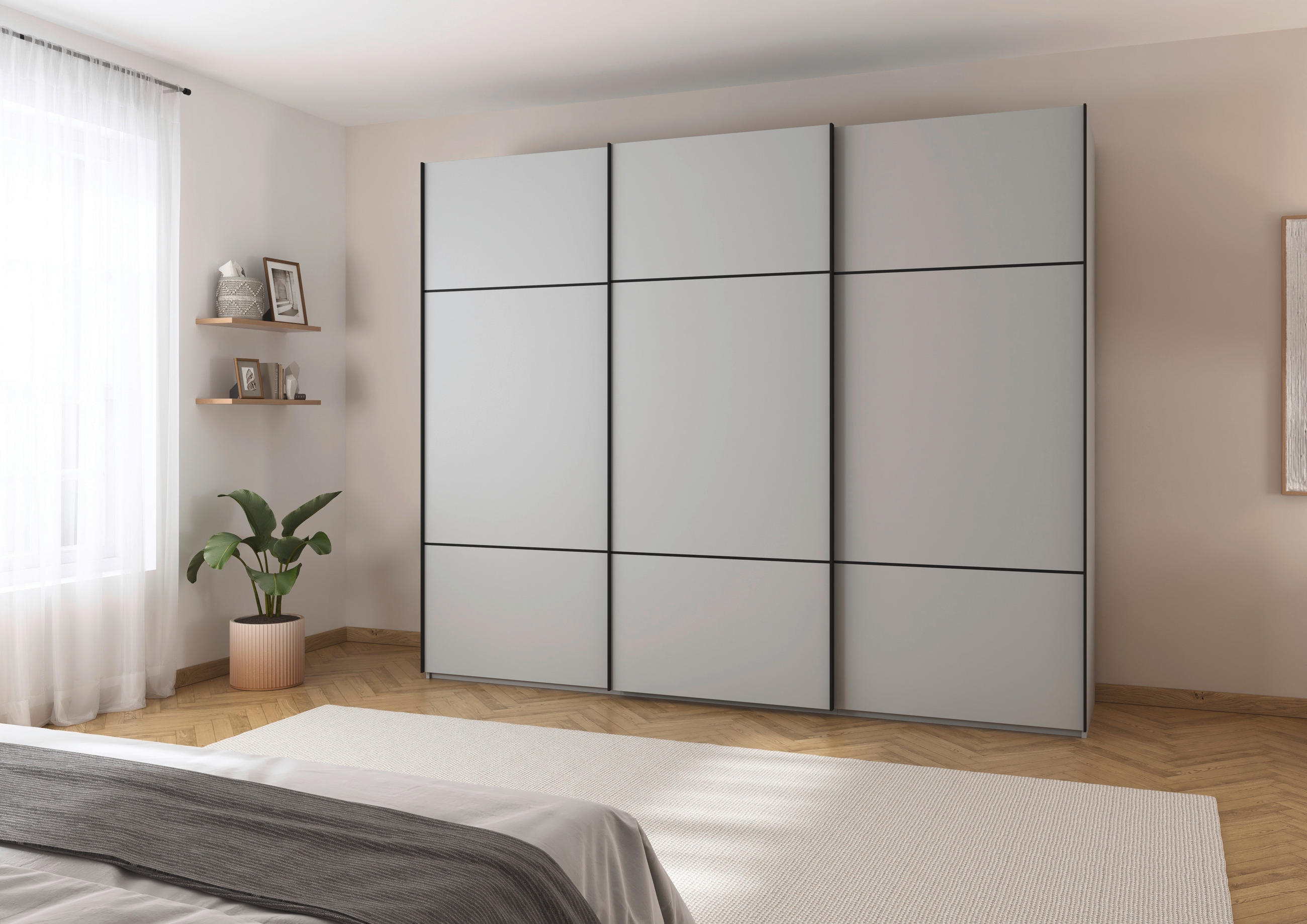 SCHWEBETÜRENSCHRANK in Grau  - Schwarz/Grau, Konventionell, Holzwerkstoff/Metall (242/223/68cm) - Novel