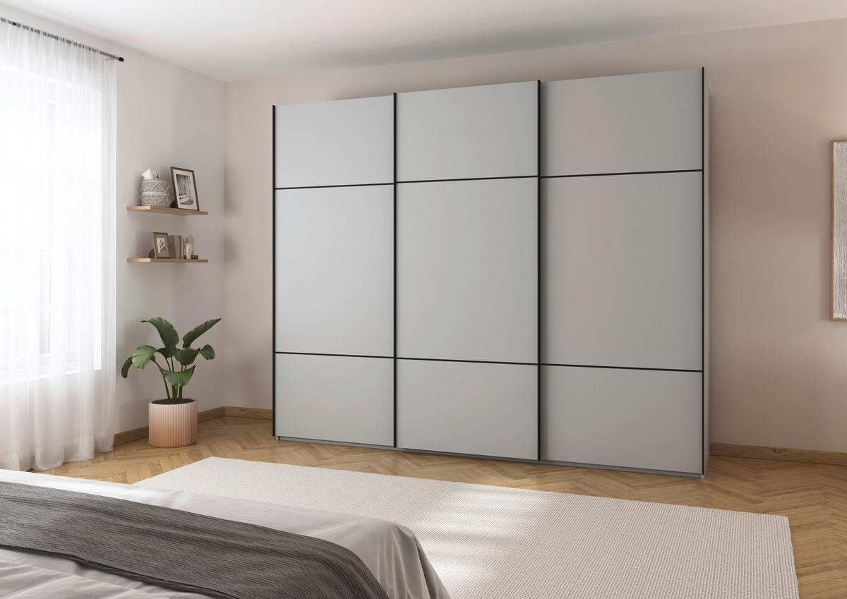 SCHWEBETÜRENSCHRANK in Grau  - Schwarz/Grau, Konventionell, Holzwerkstoff/Metall (301/223/68cm) - Novel