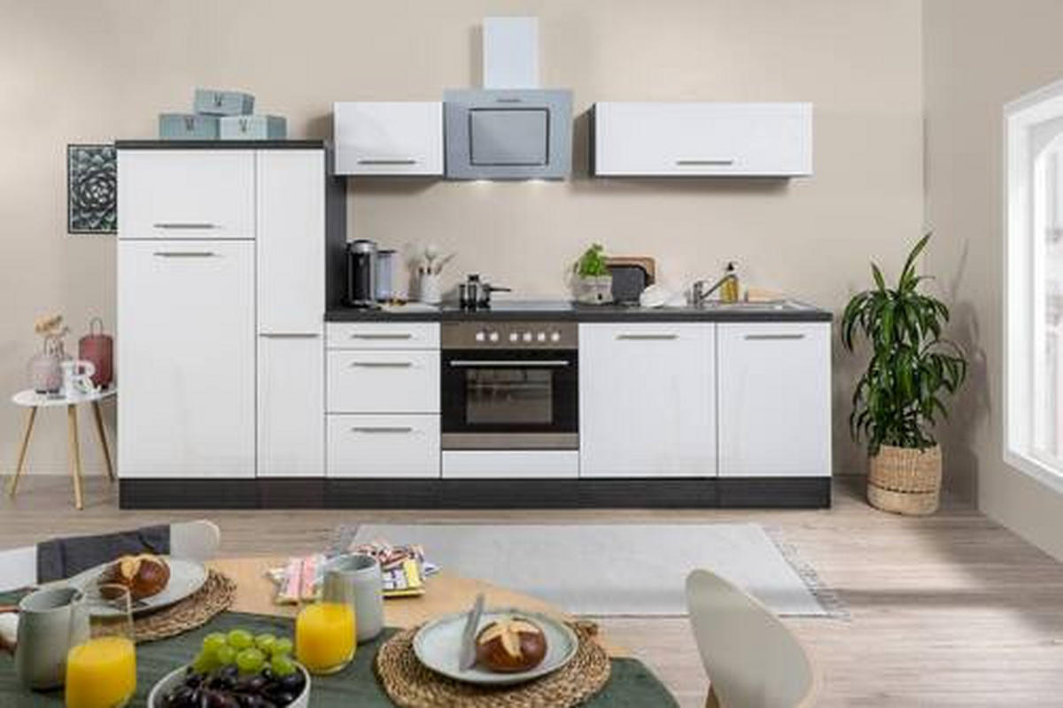 KÜCHENBLOCK 310 cm   in Weiss, Eichefarben  - Weiss/Edelstahlfarben, Basics, Holzwerkstoff/Metall (310cm) - Respekta