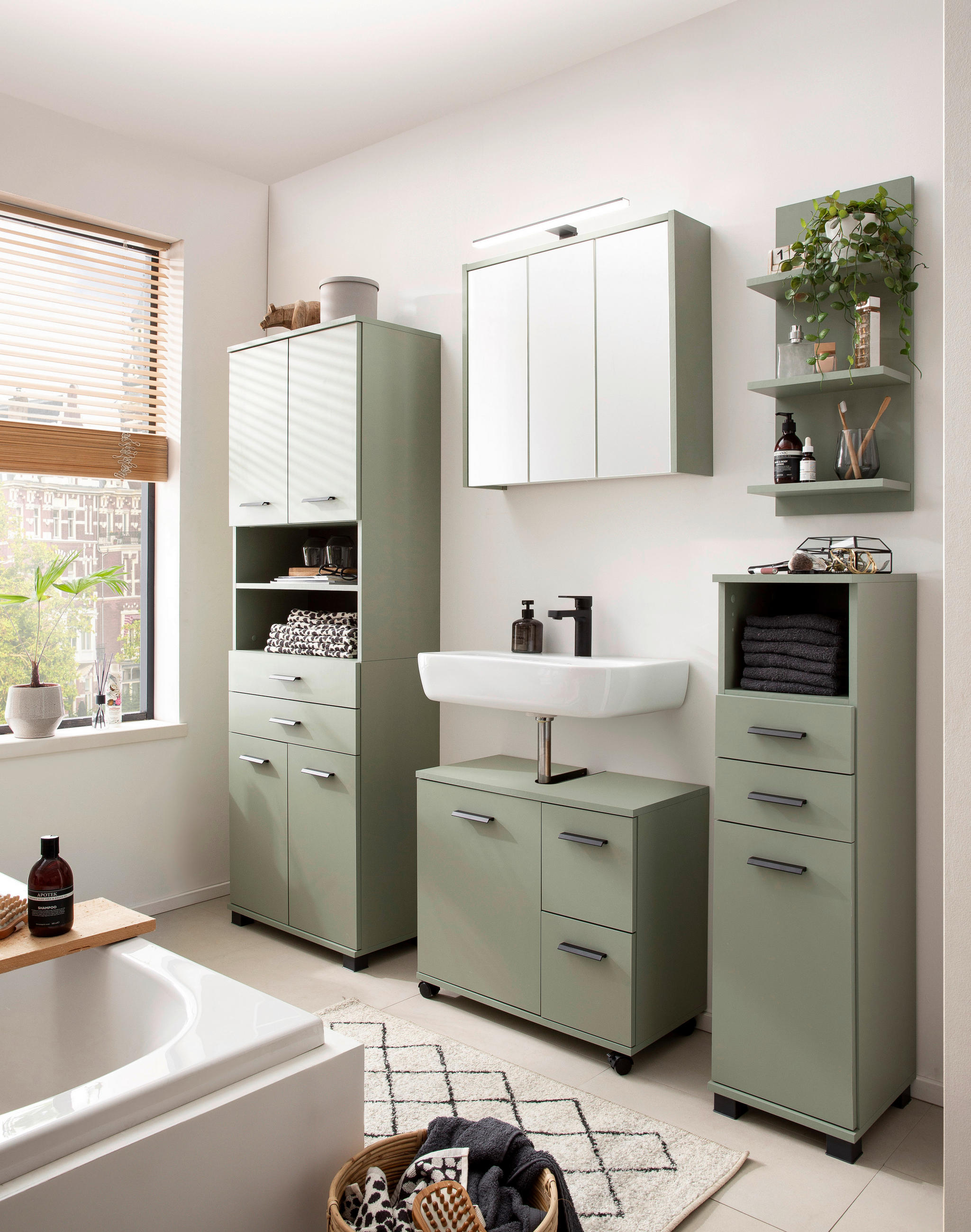 Thumbnail - Stylife Midischrank Palermo, Hellgrün, Metall, 1 Fächer, 2 Schublade(n) Schubladen, 60x110.5x32.6 cm, Made in Germany, T...