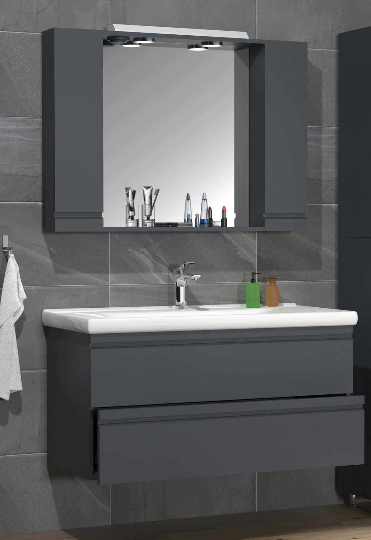 BADEZIMMER 3-teilig  in 100 cm  - Anthrazit/Weiß, MODERN, Glas/Keramik (100cm) - MID.YOU