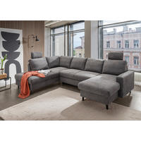 WOHNLANDSCHAFT Chenille Dunkelgrau  - Dunkelgrau/Schwarz, Modern, Holz/Textil (200/305/153cm) - Livetastic