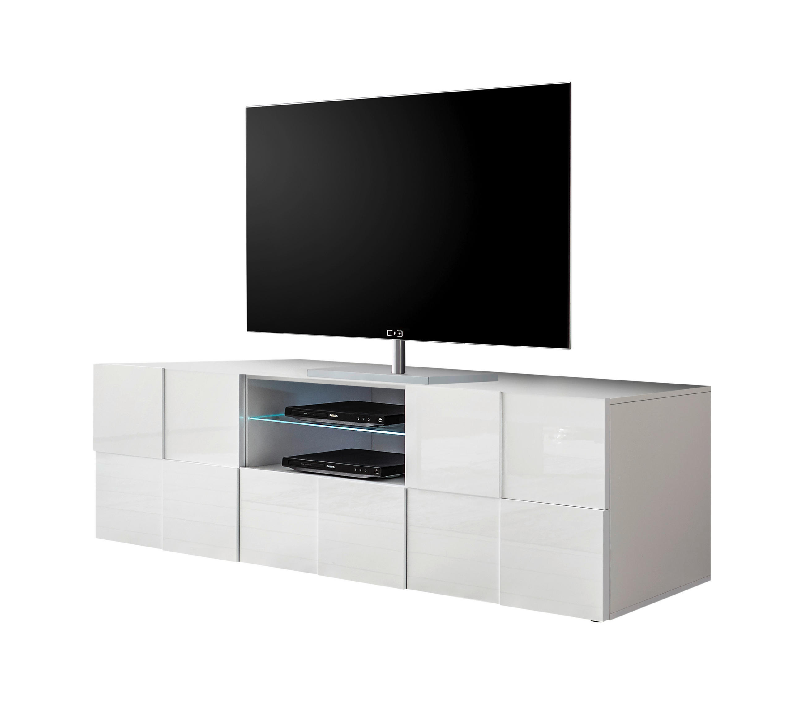 LOWBOARD  in 181/57/42 cm  - Weiß Hochglanz/Schwarz, Design, Glas/Holz (181/57/42cm) - MID.YOU