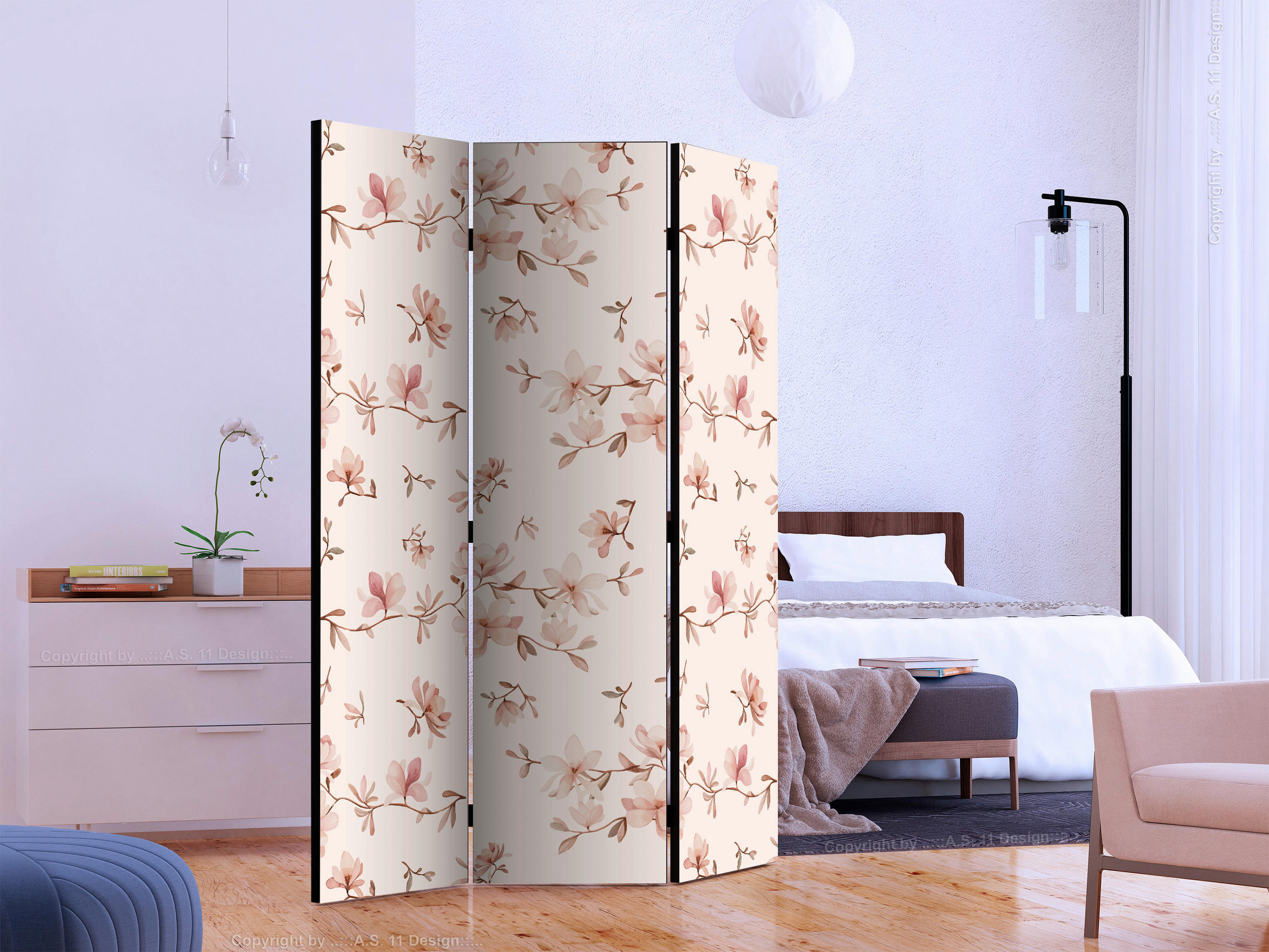 PARAVENT mit 3  Flügel - Hellbraun/Beige, Basics, Holz/Textil (135/172/3cm) - artgeist