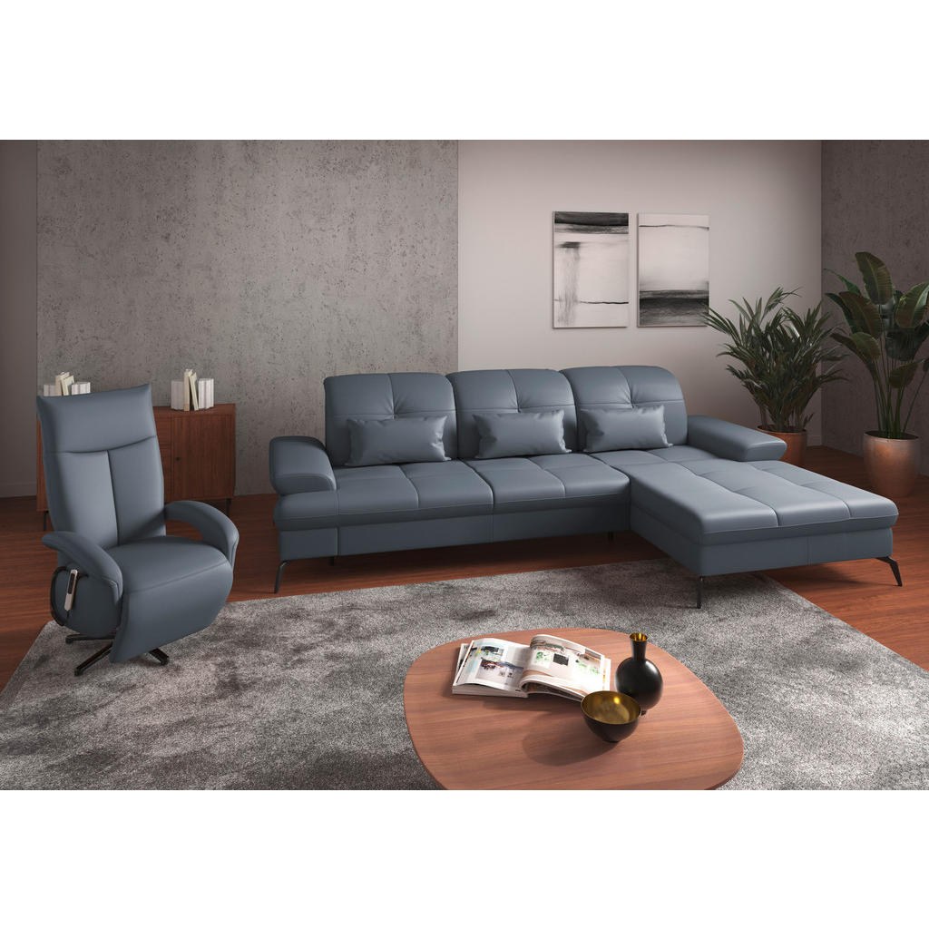 Thumbnail - Sit & More Ecksofa, Graublau, Textil, Leder, Kombination Echtleder/Stoff, Nappaleder, 4,5-Sitzer, Ottomane rechts, L-For...