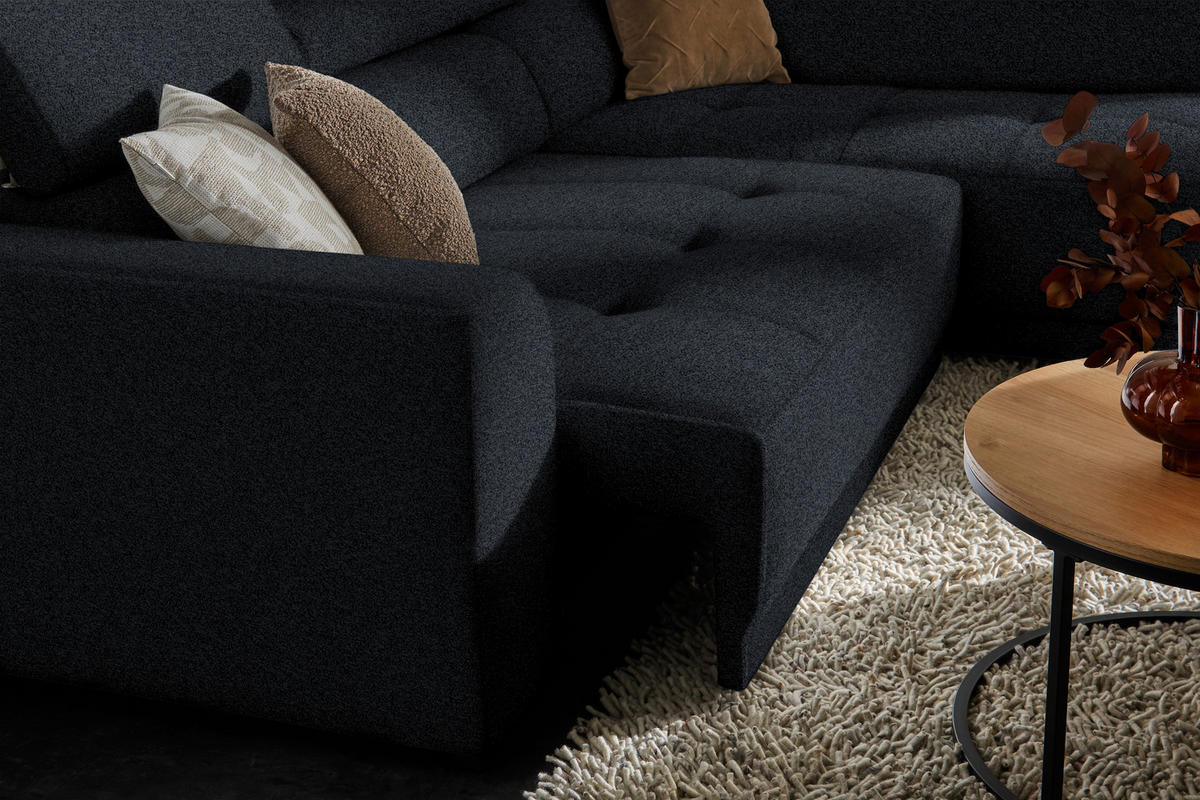ECKSOFA in Chenille Anthrazit  - Anthrazit/Schwarz, Design, Kunststoff/Textil (284/205cm) - MID.YOU