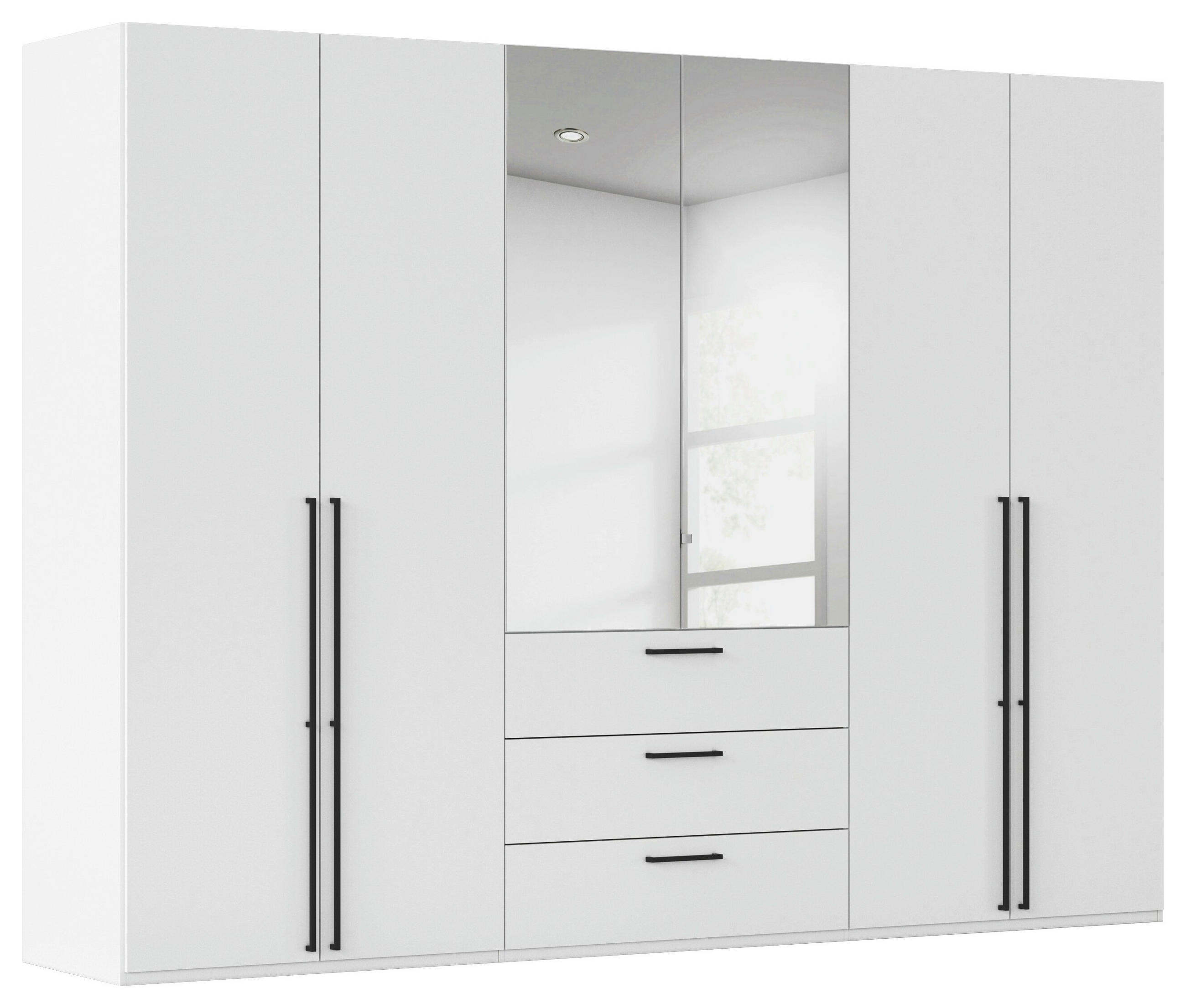 DREHTÜRENSCHRANK 301/223/61 cm,  in Weiß, 6-türig  - Chromfarben/Schwarz, Basics, Glas/Holzwerkstoff (301/223/61cm) - Novel