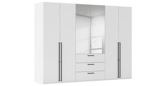 DREHTÜRENSCHRANK 301/235/61 cm,  in Weiß, 6-türig  - Chromfarben/Schwarz, Basics, Glas/Holzwerkstoff (301/235/61cm) - Novel