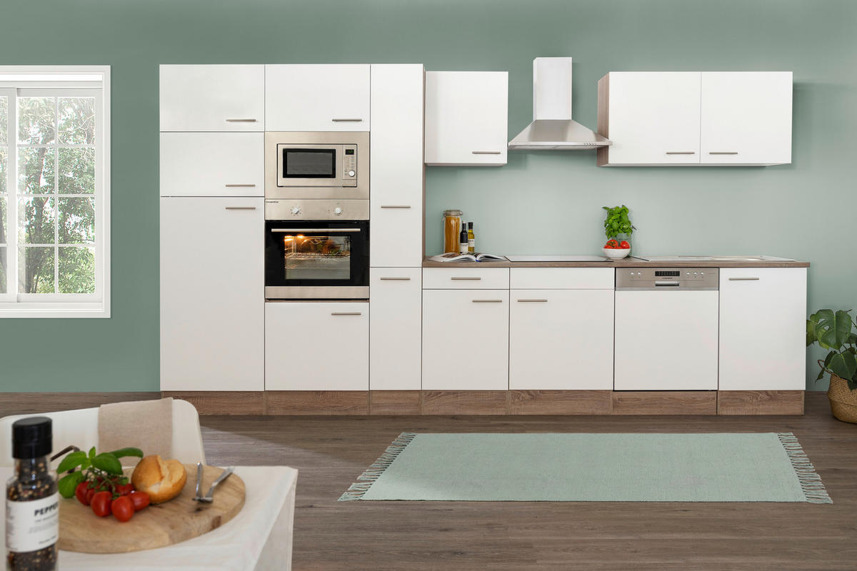 KÜCHENLEERBLOCK 370 cm   in Weiss  - Weiss/Edelstahlfarben, Basics, Holzwerkstoff/Metall (370cm) - Respekta