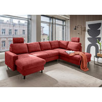 WOHNLANDSCHAFT in Chenille Rot  - Rot/Schwarz, Modern, Holz/Textil (153/305/200cm) - Livetastic