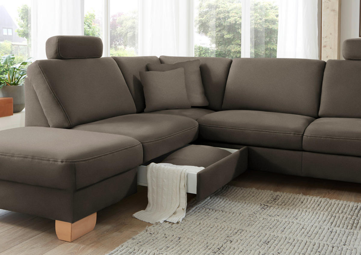 ECKSOFA in Mikrofaser Graubraun  - Wildeiche/Graubraun, Konventionell, Holz/Textil (236/286cm) - Voleo