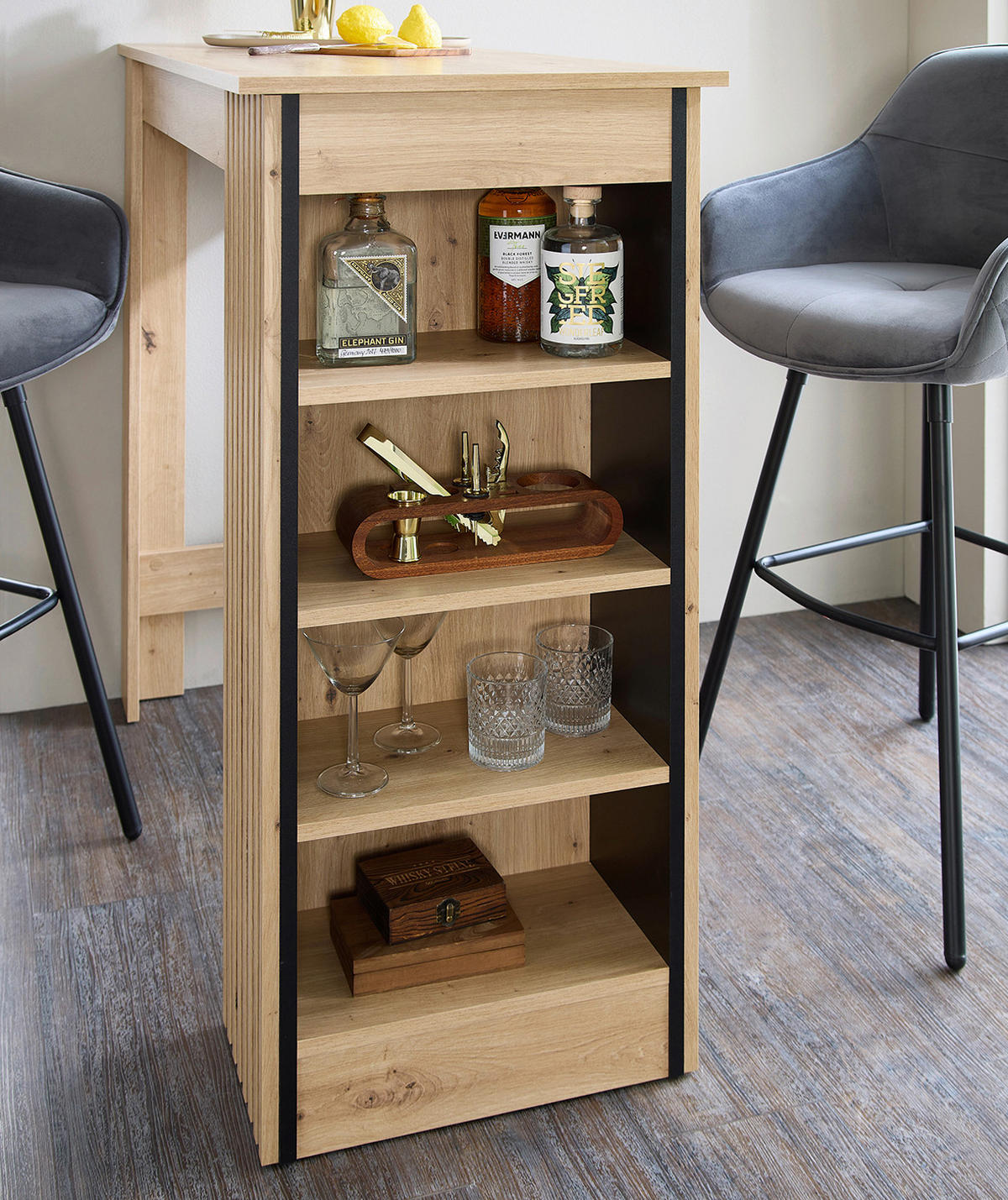 BARTISCH Schwarz, Eiche Artisan  - Schwarz/Eiche Artisan, MODERN, Holzwerkstoff (115/50/103cm) - MID.YOU