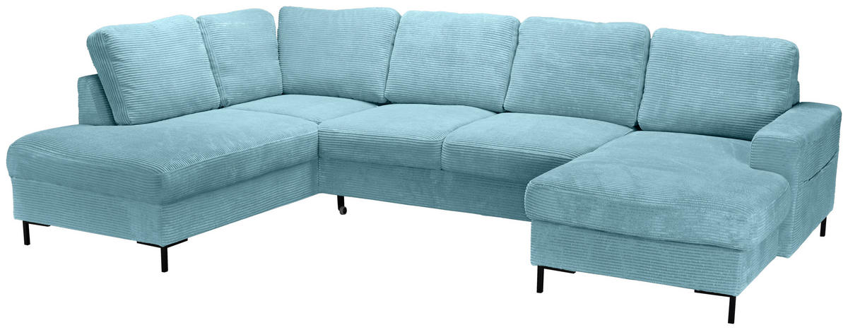 WOHNLANDSCHAFT Türkis Cord  - Türkis/Schwarz, KONVENTIONELL, Textil/Metall (197/303/148cm) - Carryhome