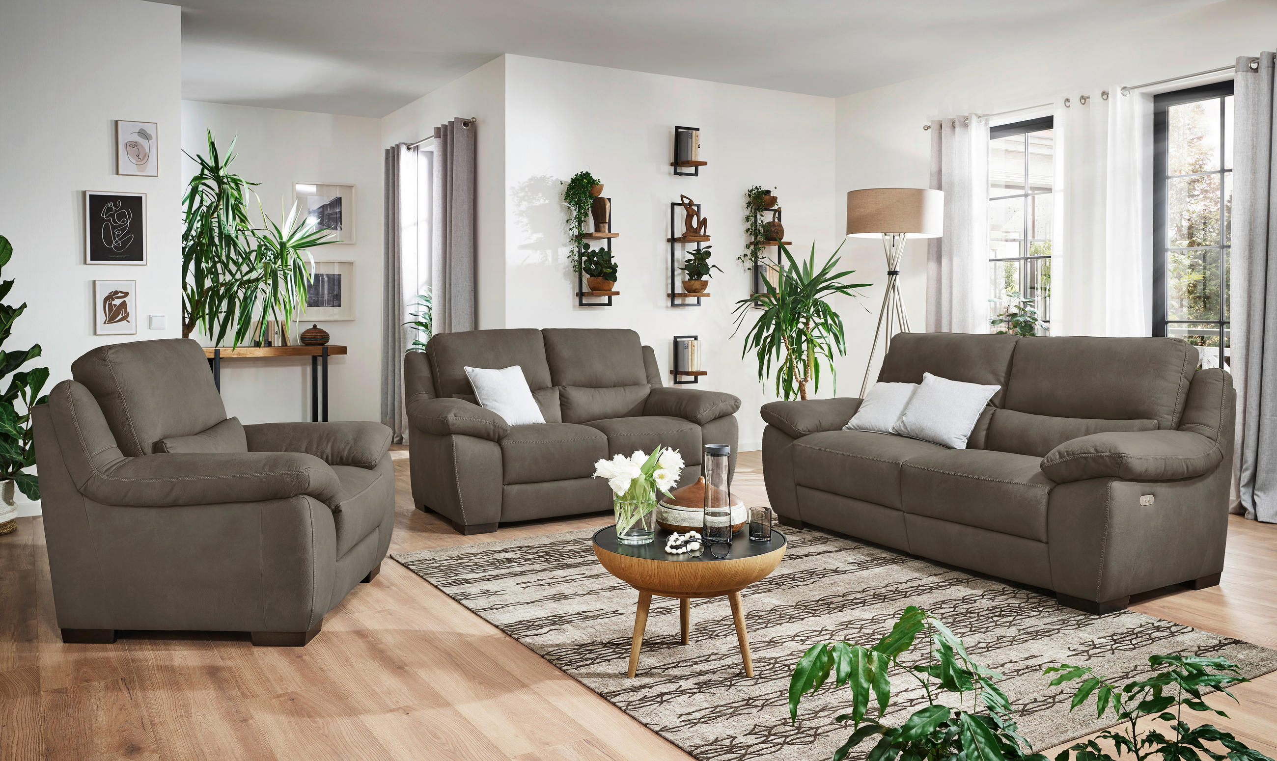 SESSEL in Webstoff Braun, Greige  - Wengefarben/Greige, KONVENTIONELL, Holz/Textil (119/96-157/99cm) - Livetastic