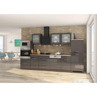 KÜCHENBLOCK 340 cm   in Graphitfarben  - Silberfarben/Graphitfarben, MODERN, Glas/Holzwerkstoff (340cm) - Held