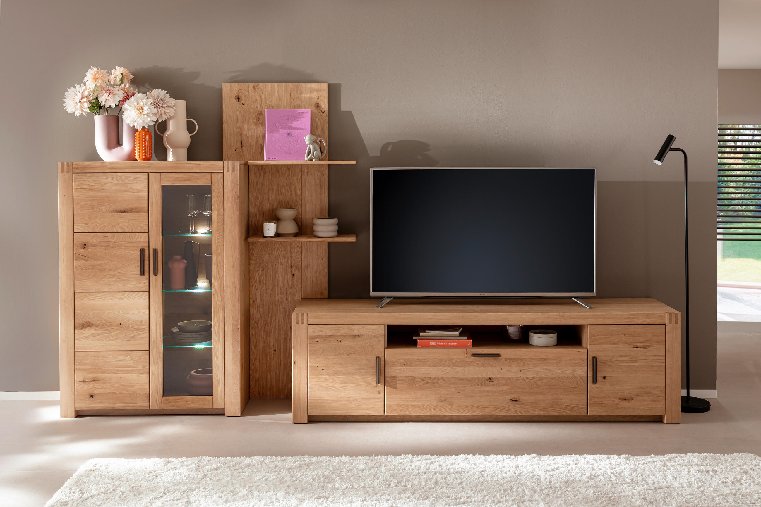 WOHNWAND 3-teilig  in Eichefarben 332/184/50 cm  - Eichefarben/Anthrazit, Design, Glas/Holz (332/184/50cm) - Livetastic