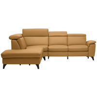 ECKSOFA in Echtleder Cognac  - Cognac/Schwarz, Design, Leder/Metall (239/285cm) - Cantus