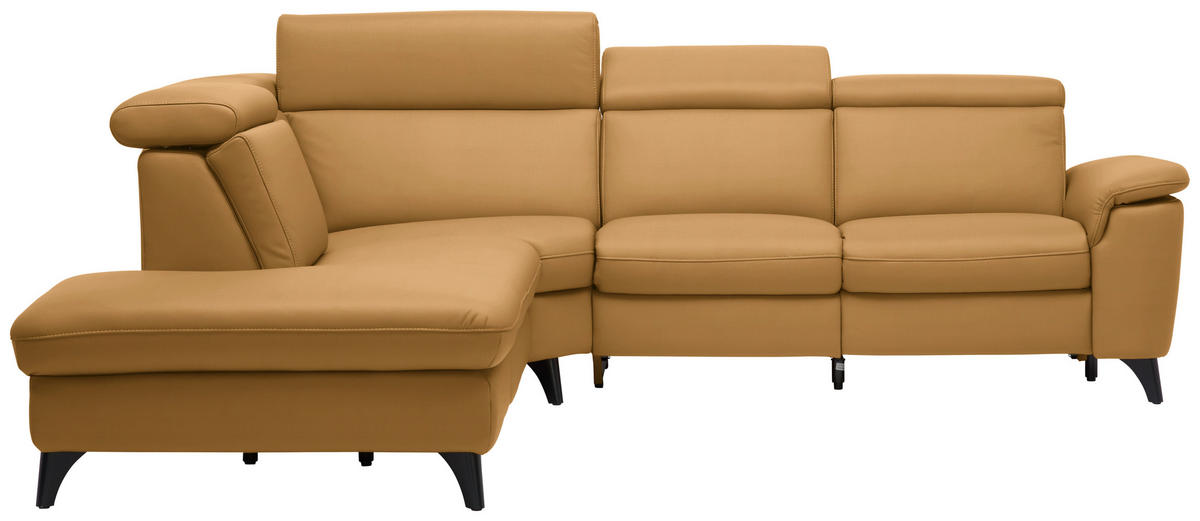 ECKSOFA in Echtleder Cognac  - Cognac/Schwarz, Design, Leder/Metall (239/285cm) - Cantus