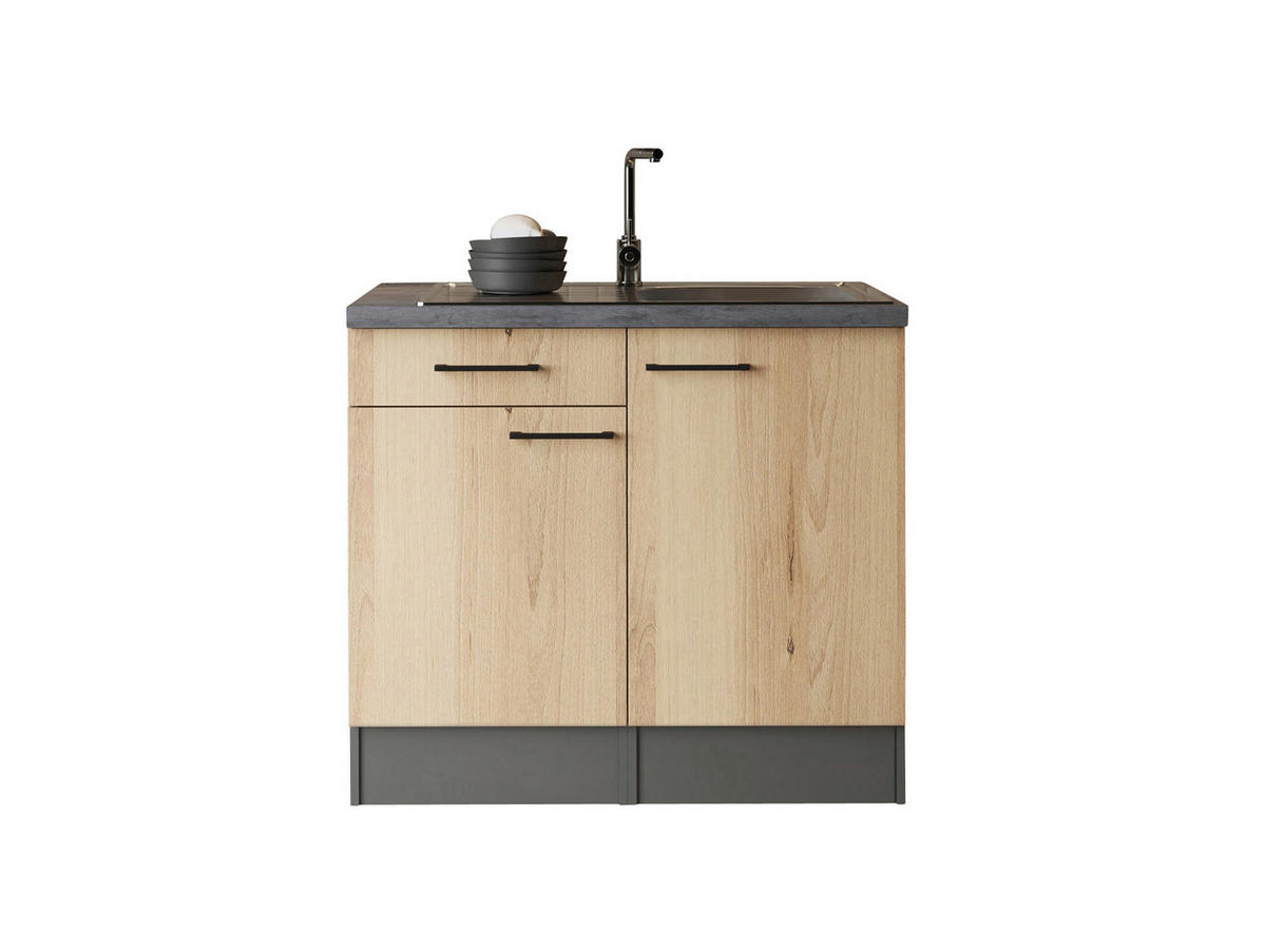 MINIKÖK 100 cm   i grå, ek Artisan  - svart/grå, Trend, metall/trämaterial (100cm) - Respekta