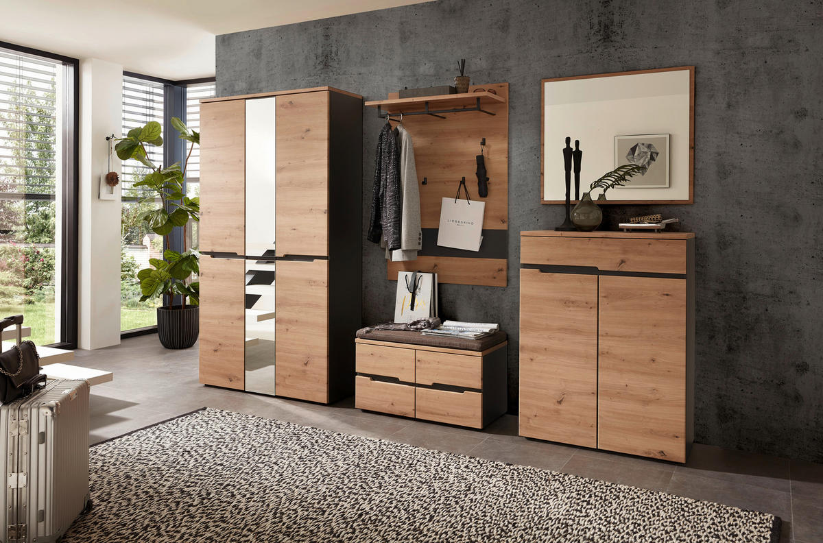 GARDEROBE 6-teilig  in 295/192/38 cm  - Graphitfarben/Eiche Artisan, Design, Glas/Holzwerkstoff (295/192/38cm) - Voleo
