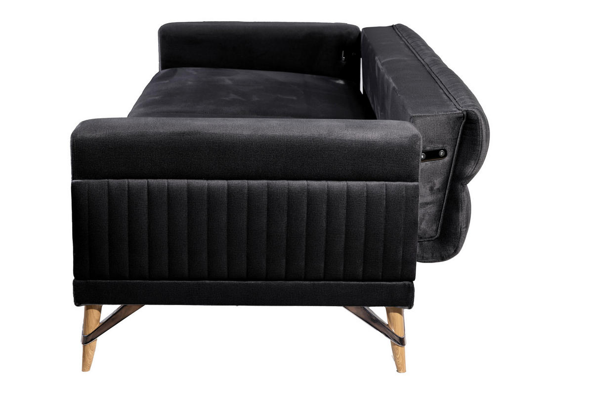 3-SITZER-SOFA Samt Schwarz  - Beige/Silberfarben, Design, Kunststoff/Textil (233/77/87cm) - Livetastic