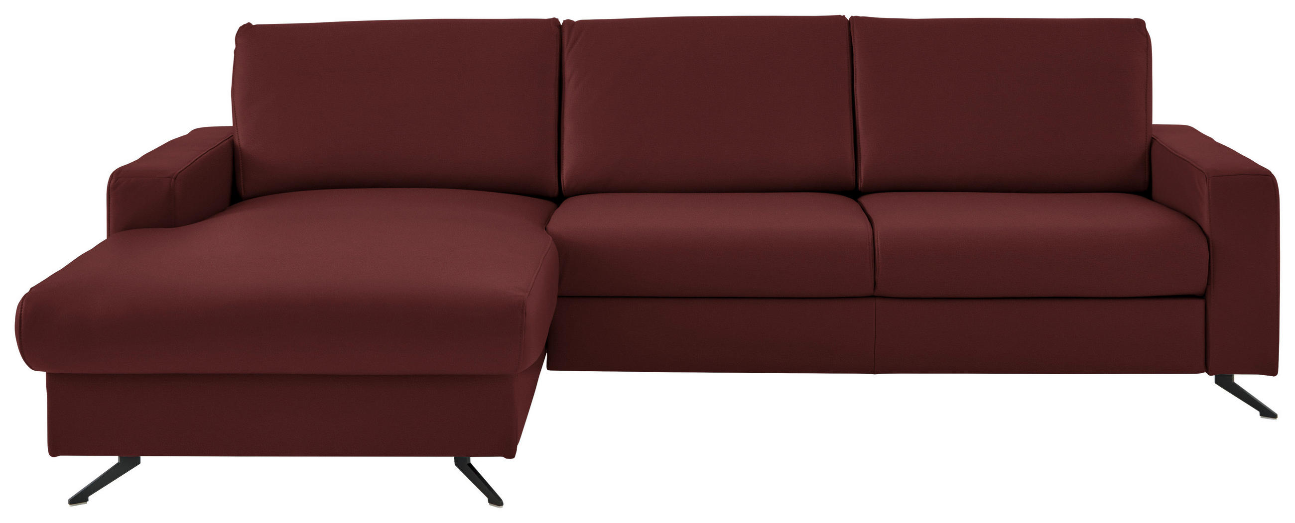ECKSOFA in Echtleder Brombeere  165/267 cm  - Brombeere/Schwarz, Design, Leder/Metall (165/267cm) - Beldomo Premium