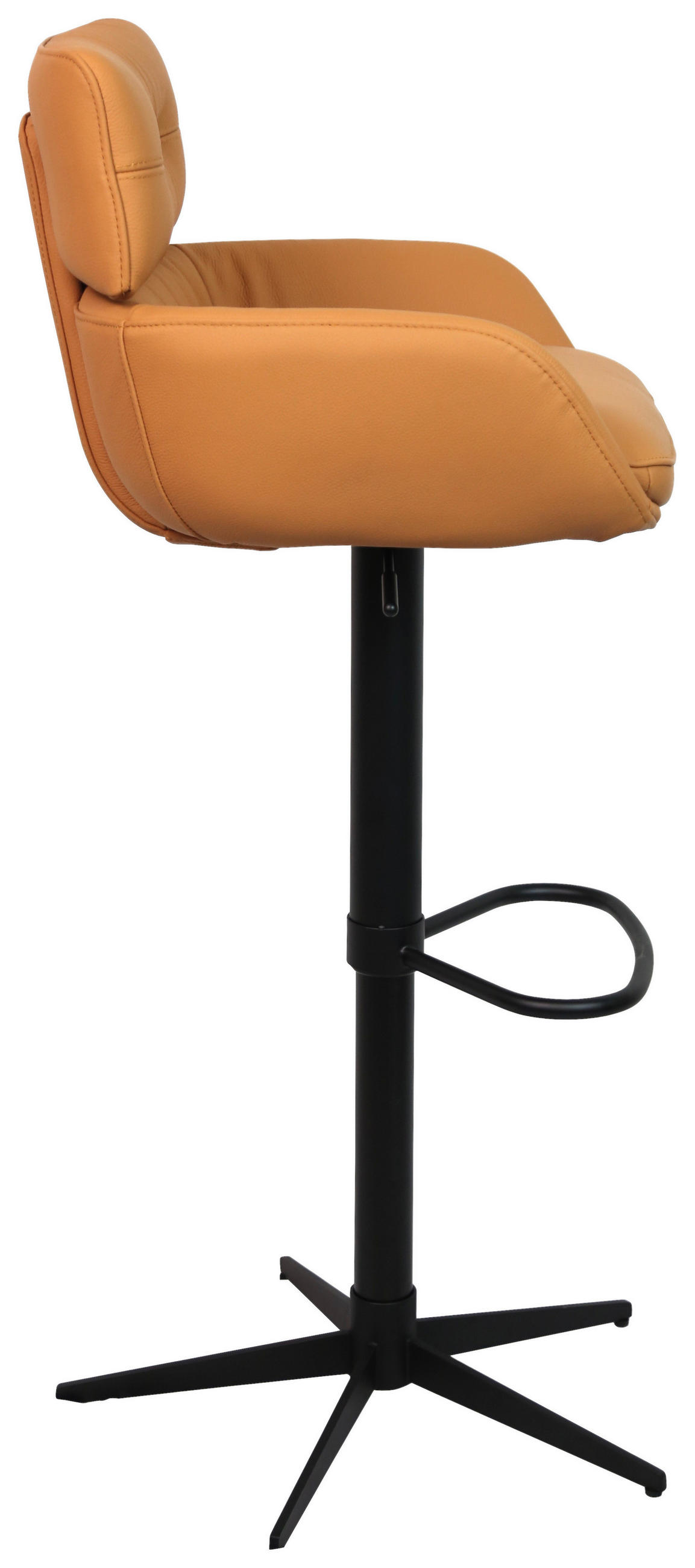 BARHOCKER Echtleder Schwarz, Cognac Eisen Lederauswahl, Sitzfläche 360° drehbar  - Cognac/Schwarz, Design, Leder/Metall (54/99-116.5/52cm) - Dieter Knoll