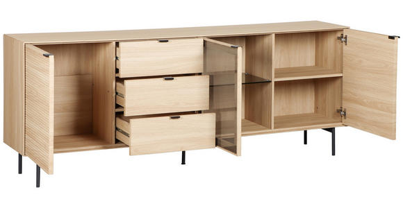SIDEBOARD  200/80/40 cm 3 Schublade(n)  - Eichefarben/Schwarz, KONVENTIONELL, Glas/Holzwerkstoff (200/80/40cm) - Xora