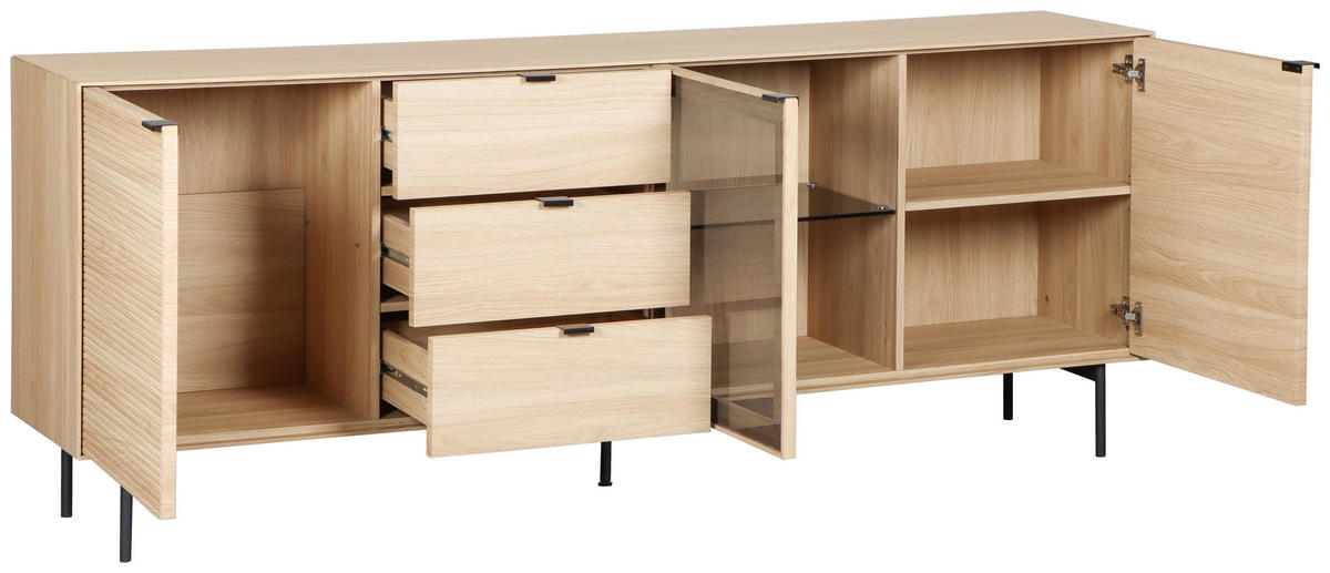 SIDEBOARD  200/80/40 cm 3 Schublade(n)  - Eichefarben/Schwarz, KONVENTIONELL, Glas/Holzwerkstoff (200/80/40cm) - Xora