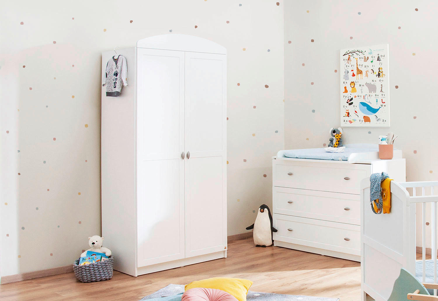 BABYKLEIDERSCHRANK PINOLINO LAURA Weiß  - Alufarben/Weiß, ROMANTIK / LANDHAUS, Holzwerkstoff/Kunststoff (91/192/57cm) - Pinolino