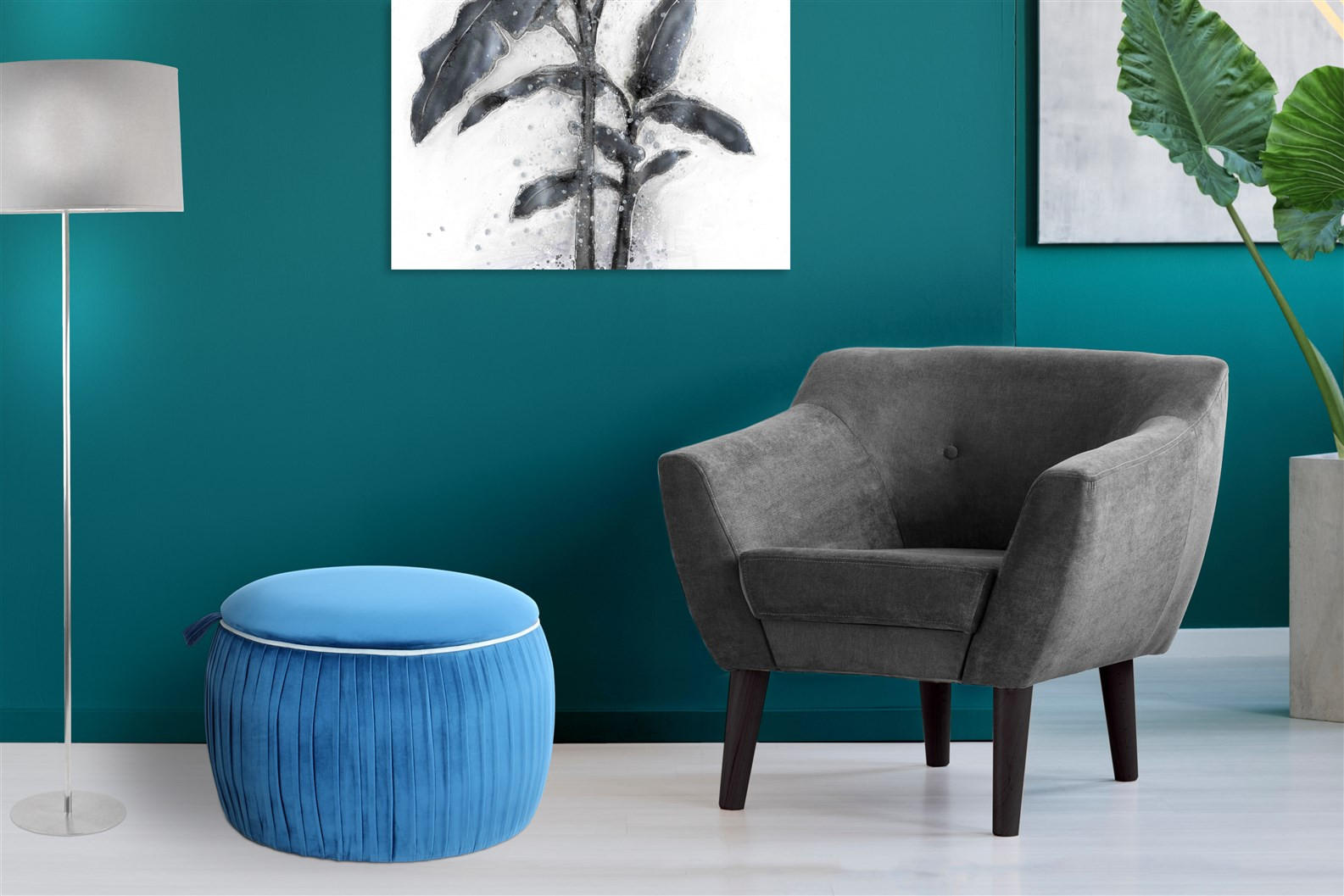 HOCKER in Textil Blau  - Blau, Design, Textil (63/43/63cm) - Kayoom