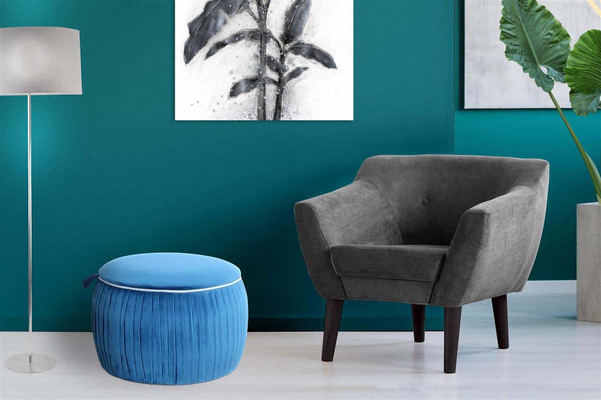 HOCKER in Textil Blau  - Blau, Design, Textil (63/43/63cm) - Kayoom