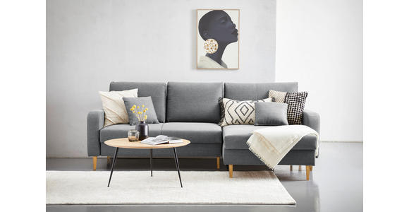 ECKSOFA in Flachgewebe Grau - Eiche Wotan/Grau, KONVENTIONELL, Holz/Textil (255/157cm) - Carryhome