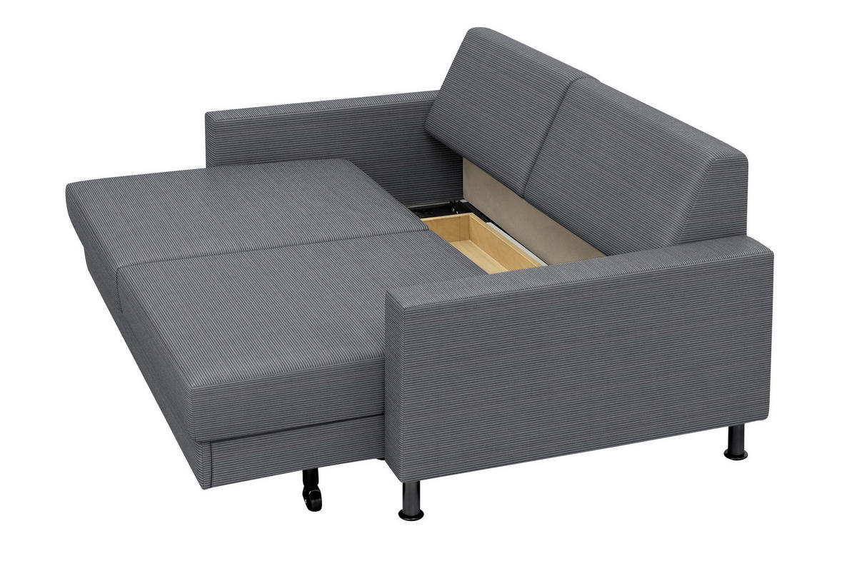 SCHLAFSOFA Feincord Dunkelgrau  - Chromfarben/Dunkelgrau, Design, Textil/Metall (140/90/95cm) - Bali