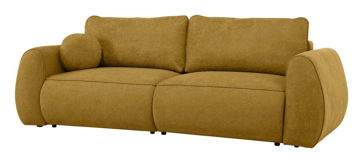 SCHLAFSOFA Chenille Goldfarben  inkl. Zierkissen, Rückenkissen, Bettkasten, Schlaffunktion, Rücken echt, Liegefläche im Originalstoff  - Goldfarben/Schwarz, KONVENTIONELL, Kunststoff/Textil (257/96/110cm) - Milino