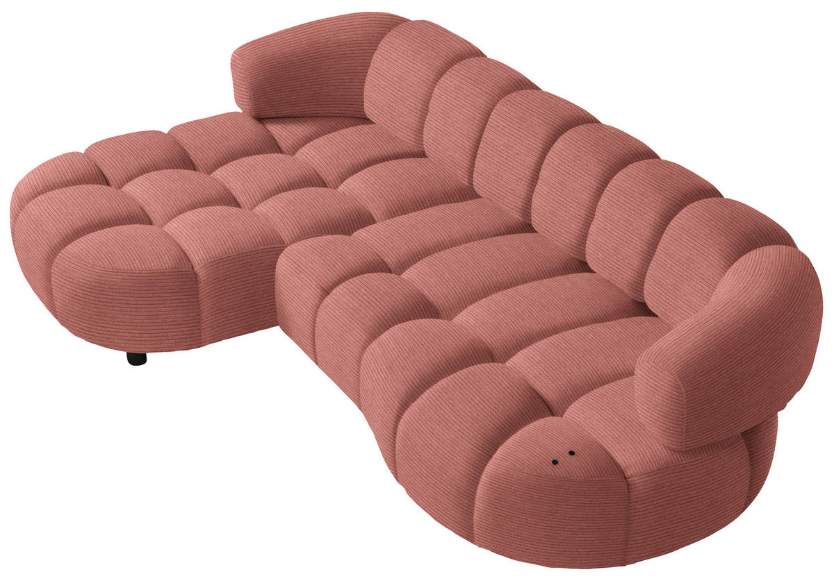 ECKSOFA in Cord, Velours Koralle  - Koralle/Schwarz, Design, Holz/Textil (183/284cm) - Welnova