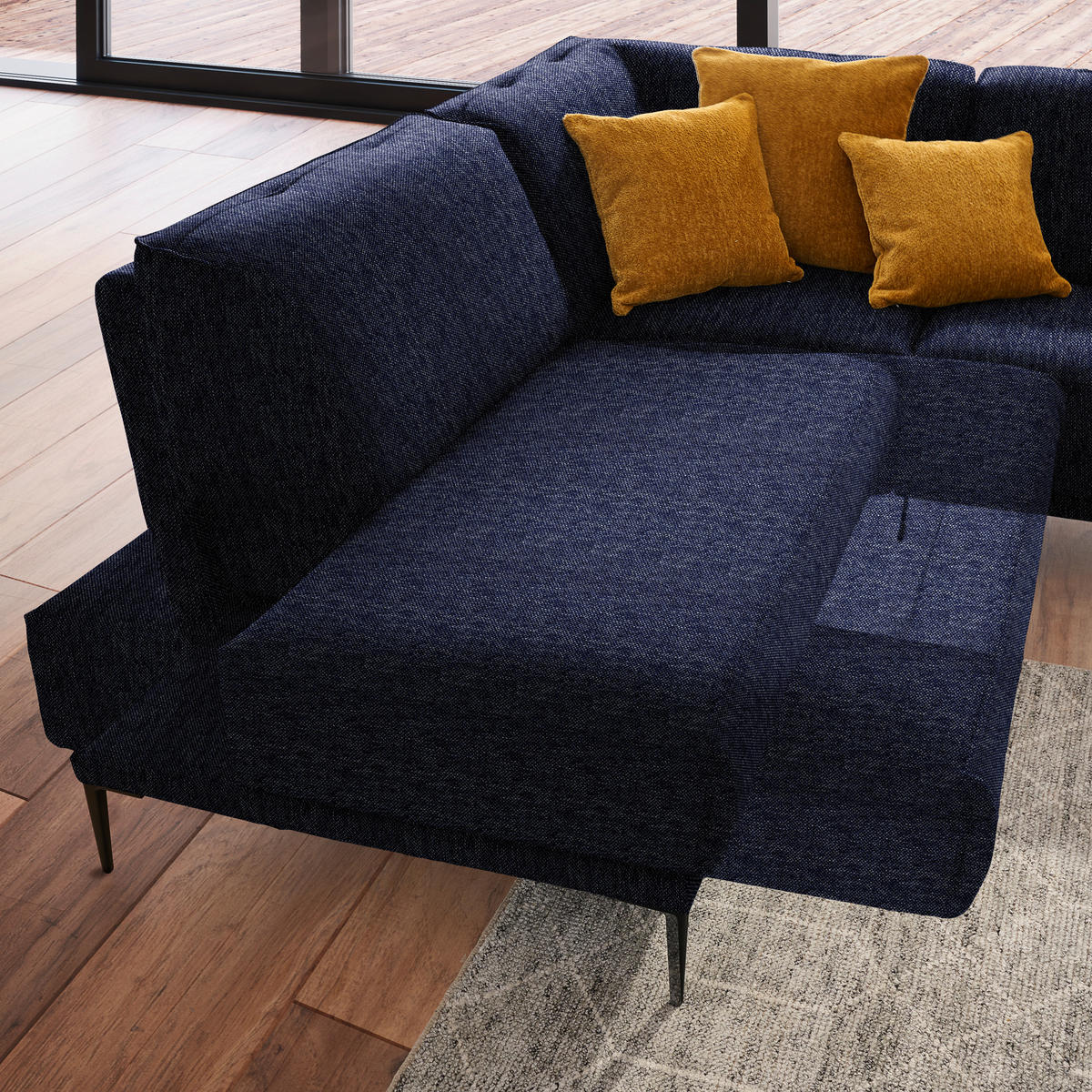 ECKSOFA  in Flachgewebe Dunkelblau  210/260 cm  - Schwarz/Dunkelblau, Design, Textil/Metall (210/260cm) - Johann Jakob