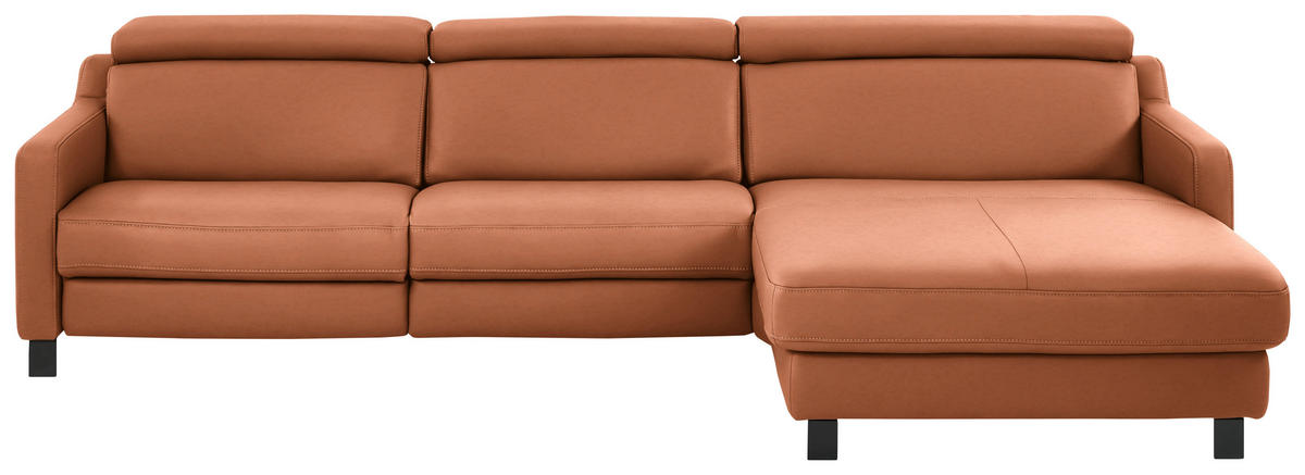 ECKSOFA in Echtleder Cognac  - Cognac/Schwarz, Design, Leder/Metall (291/176cm) - Valdera