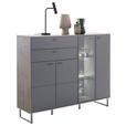 HIGHBOARD Schwarz, Eichefarben  148/118/37 cm  - Eichefarben/Anthrazit, Design, Glas/Holz (148/118/37cm) - Novel
