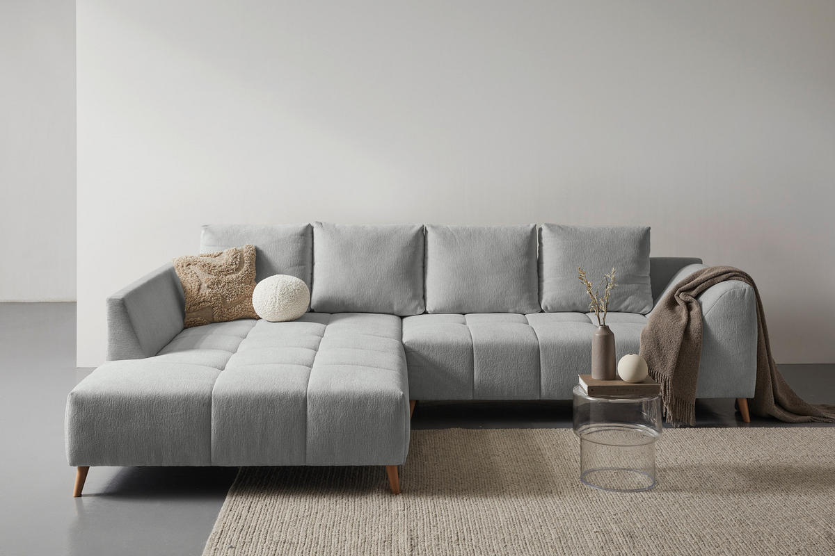 ECKSOFA Grau Flachgewebe  - Buchefarben/Grau, KONVENTIONELL, Holz/Textil (202/306cm) - Carryhome