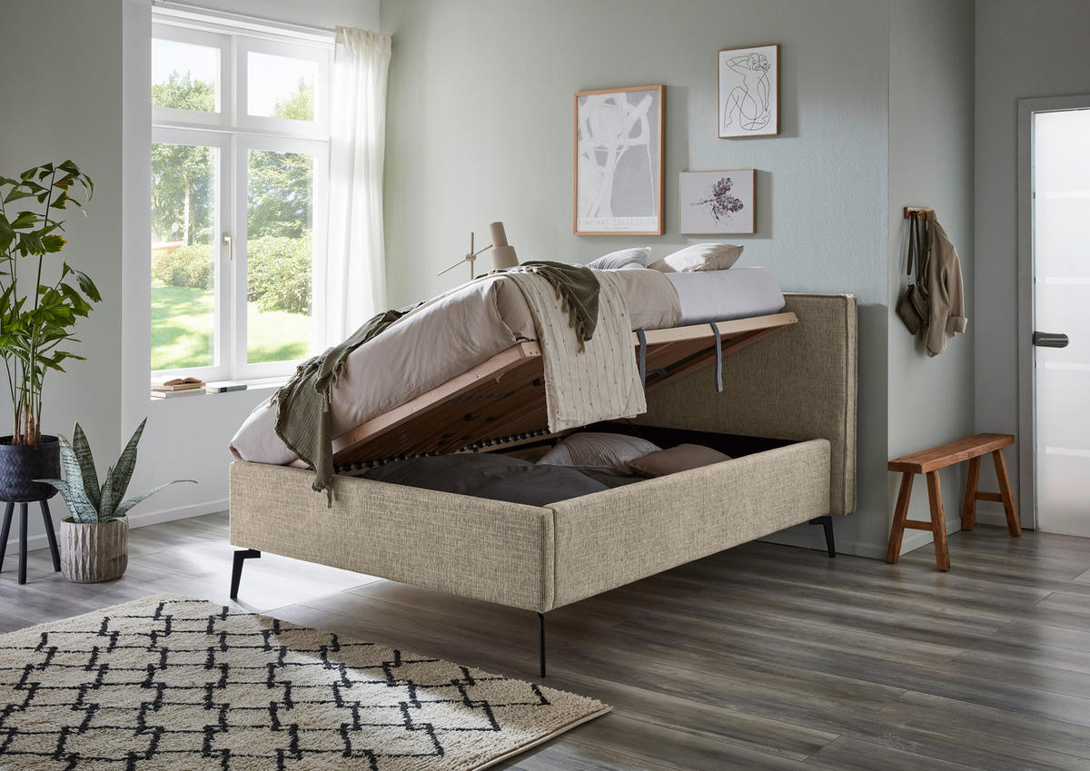 POLSTERBETT 140/200 cm  in Cappuccino  - Birkefarben/Buchefarben, Design, Holz/Textil (140/200cm) - home24