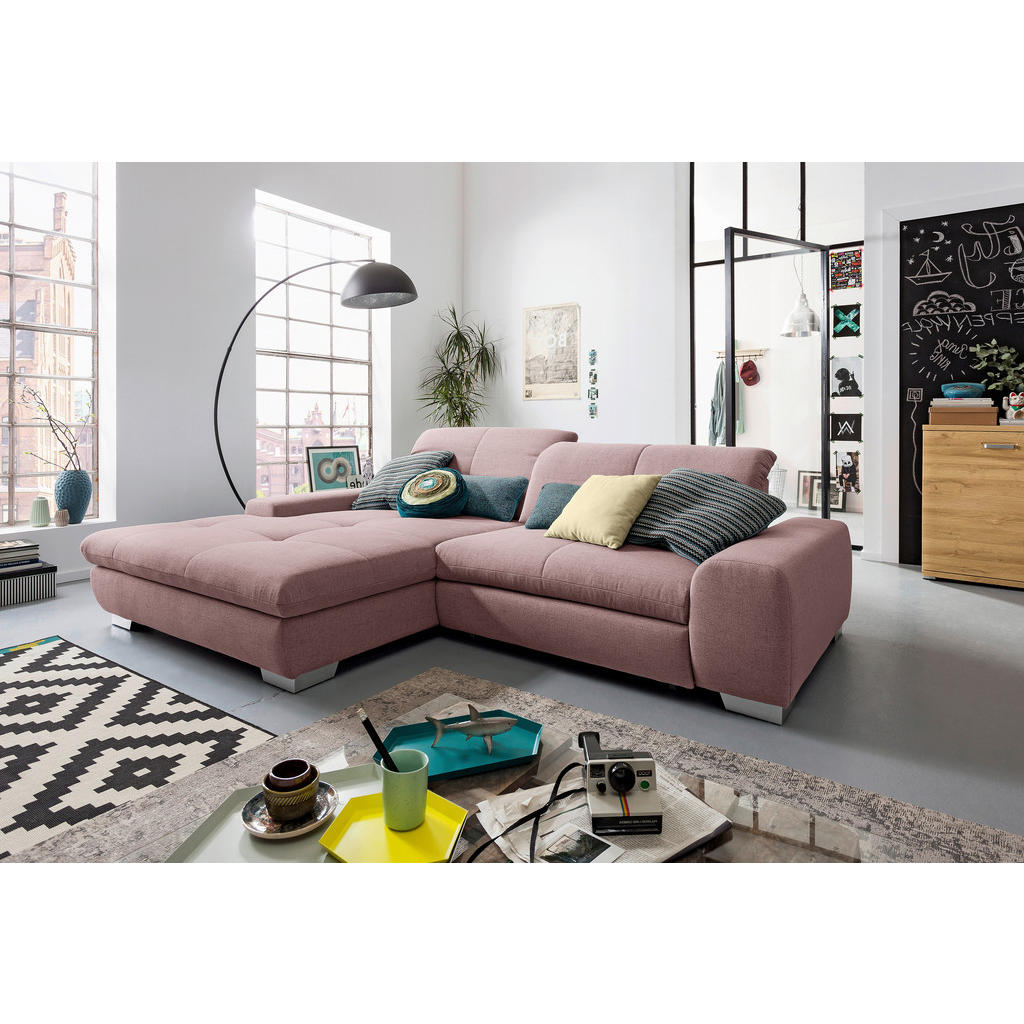 Thumbnail - SetOne by Musterring Ecksofa, Rosa, Textil, 2-Sitzer, Ottomane links, L-Form, 276x198 cm, Bettkasten erhältlich, Fußausw...
