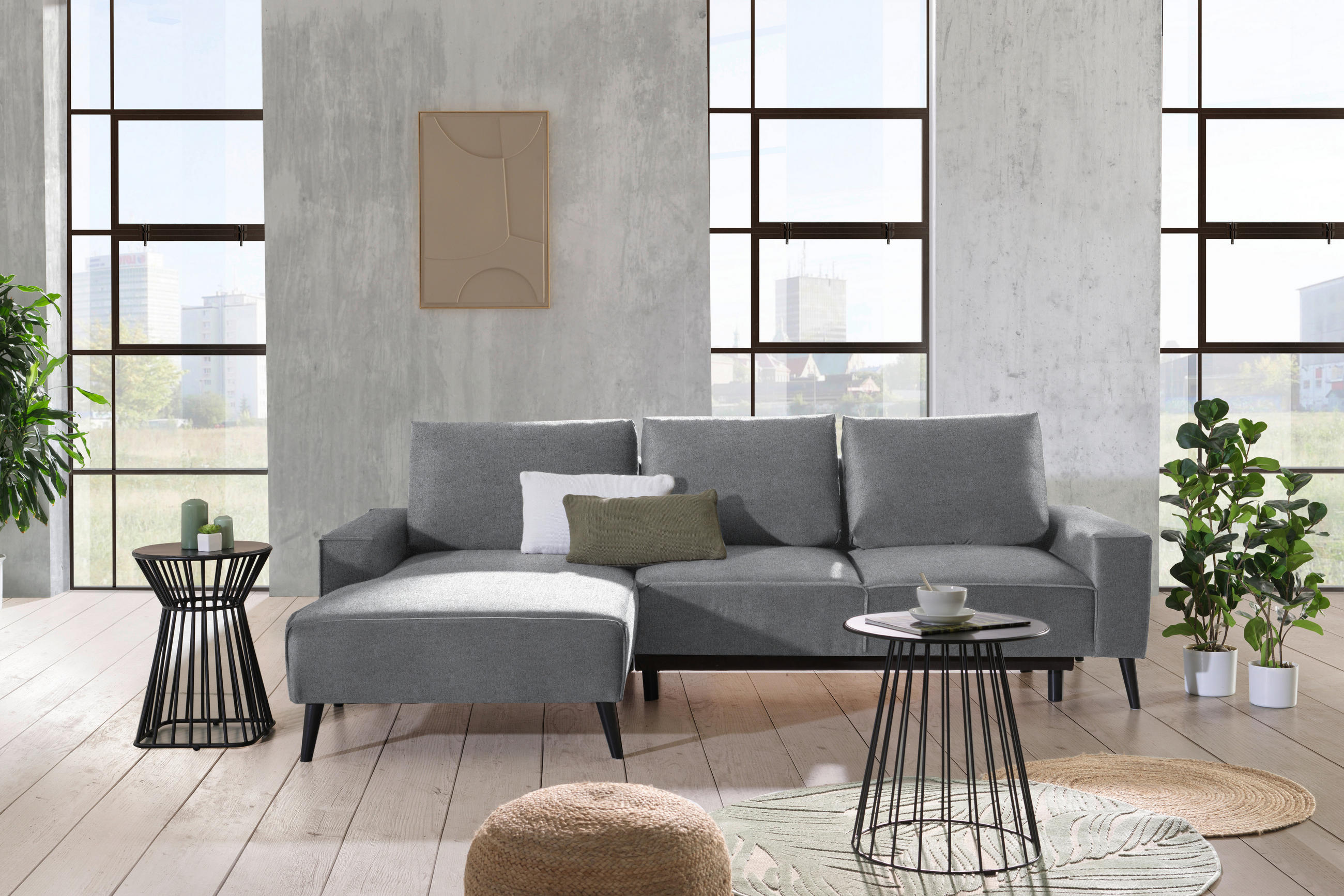 ECKSOFA in Velours Grau  - Schwarz/Grau, Basics, Holz/Textil (161/260cm) - Carryhome