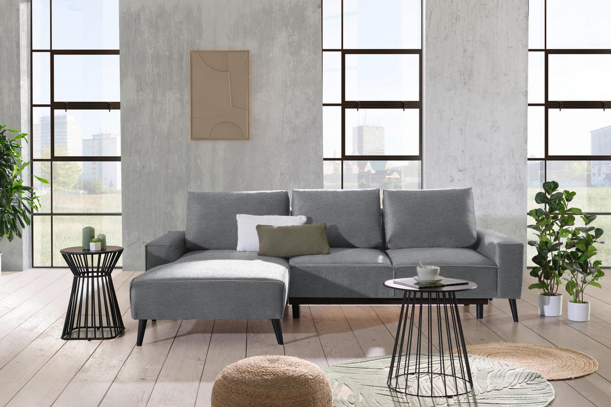 ECKSOFA in Velours Grau  - Schwarz/Grau, Basics, Holz/Textil (161/260cm) - Carryhome