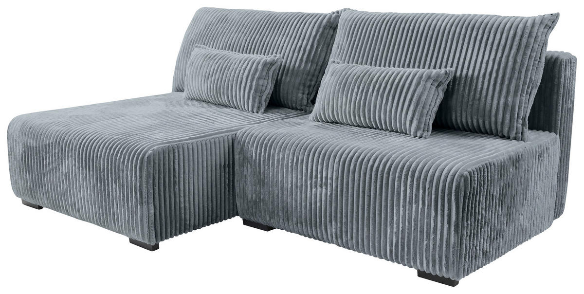 ECKSOFA in Cord Grau  - Schwarz/Grau, Modern, Holz/Textil (145/210cm) - MID.YOU