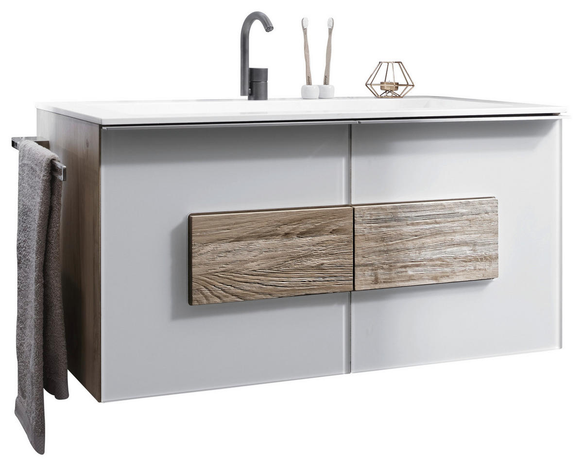 BAZĂ CU LAVOAR  - argintiu/alb, Natur, sticlă/metal (96,4cm) - Voglauer